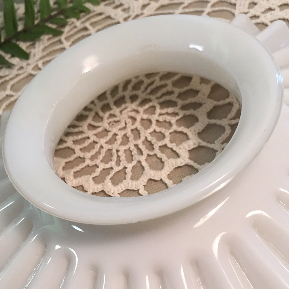 Antique Milk Glass Ruffled Oil Lamp Chimney Shade Topper - Picture 9 of 12